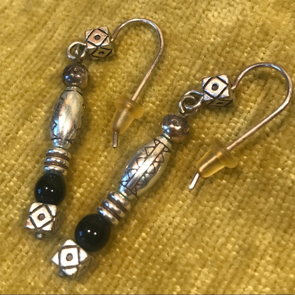 Brighton Drop Pierced Dangle Silver Earrings Black Stone